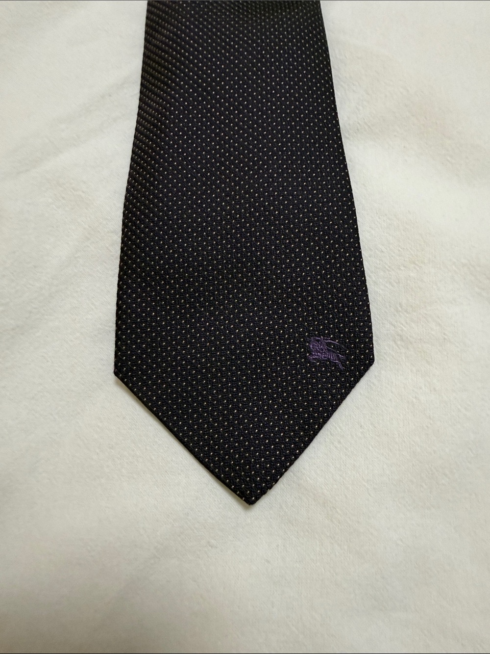 Burberry Black Silk Tie with Purple Logo Detail
